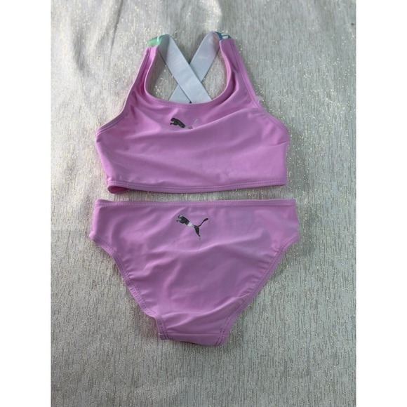 NWT pink two-piece PUMA bathing suit size 6 - Picture 1 of 7